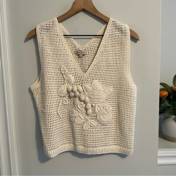 Lingua Franca Cream Organic Cotton Fruit Embroidered Knit Tank Top XL - Picture 11 of 11